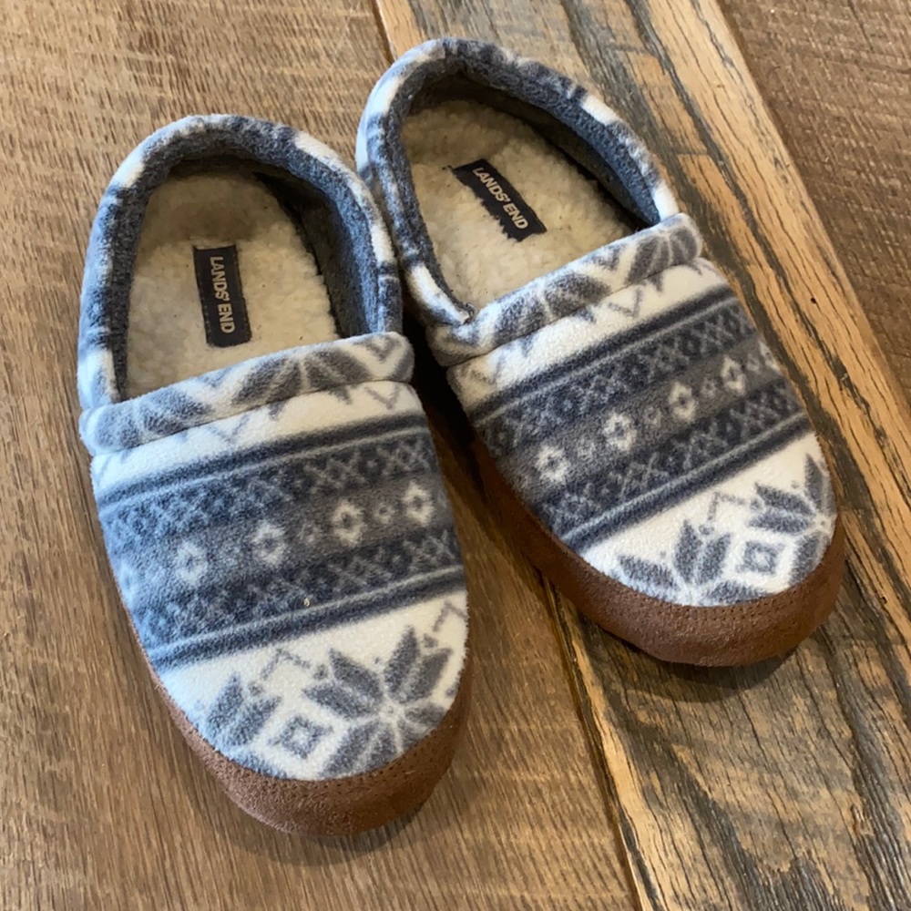 Lands End 6 Fleece Sherpa Fair Isle Slippers